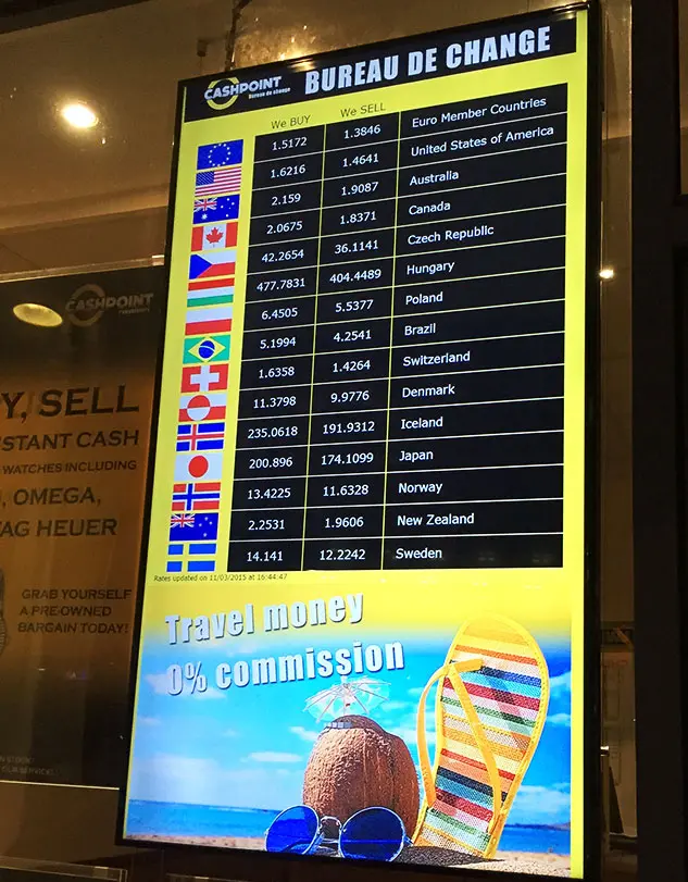 digital currency rate display board cashpoint