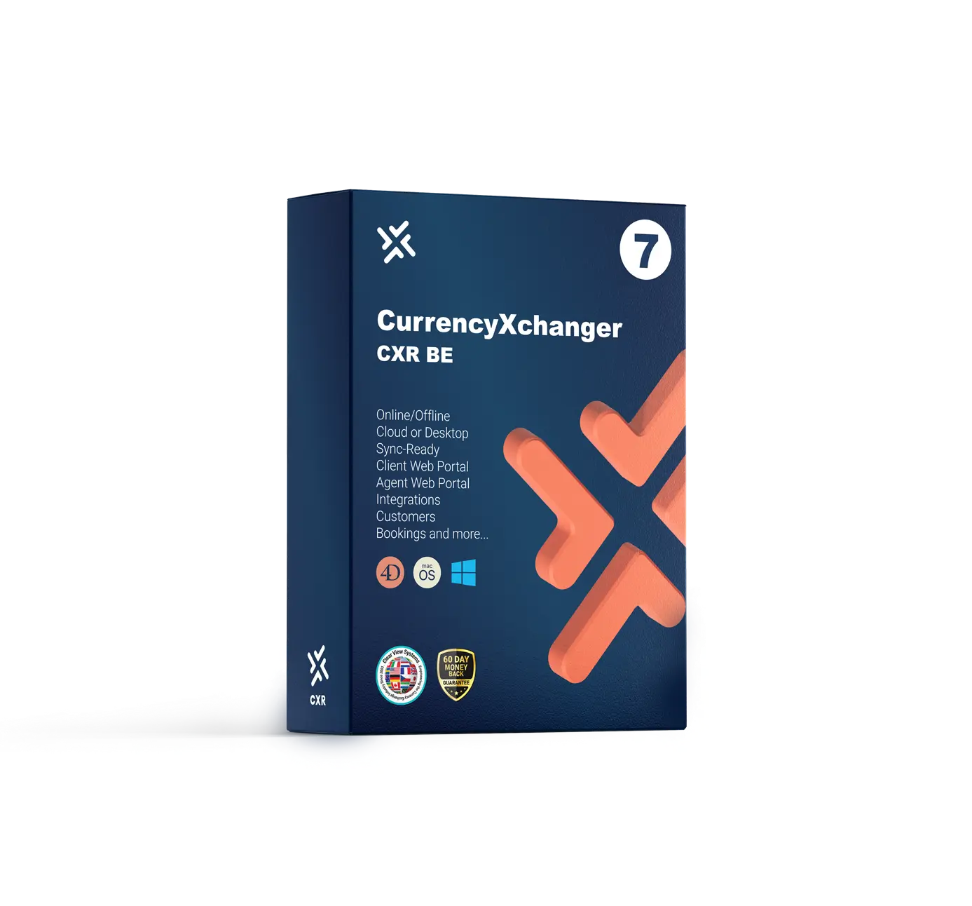 CurrencyXchanger BE – Our most popular business edition used worldwide The CurrencyXchanger BE software package displayed with a dark blue box and an orange "X" logo, highlighting its position as a globally popular business edition